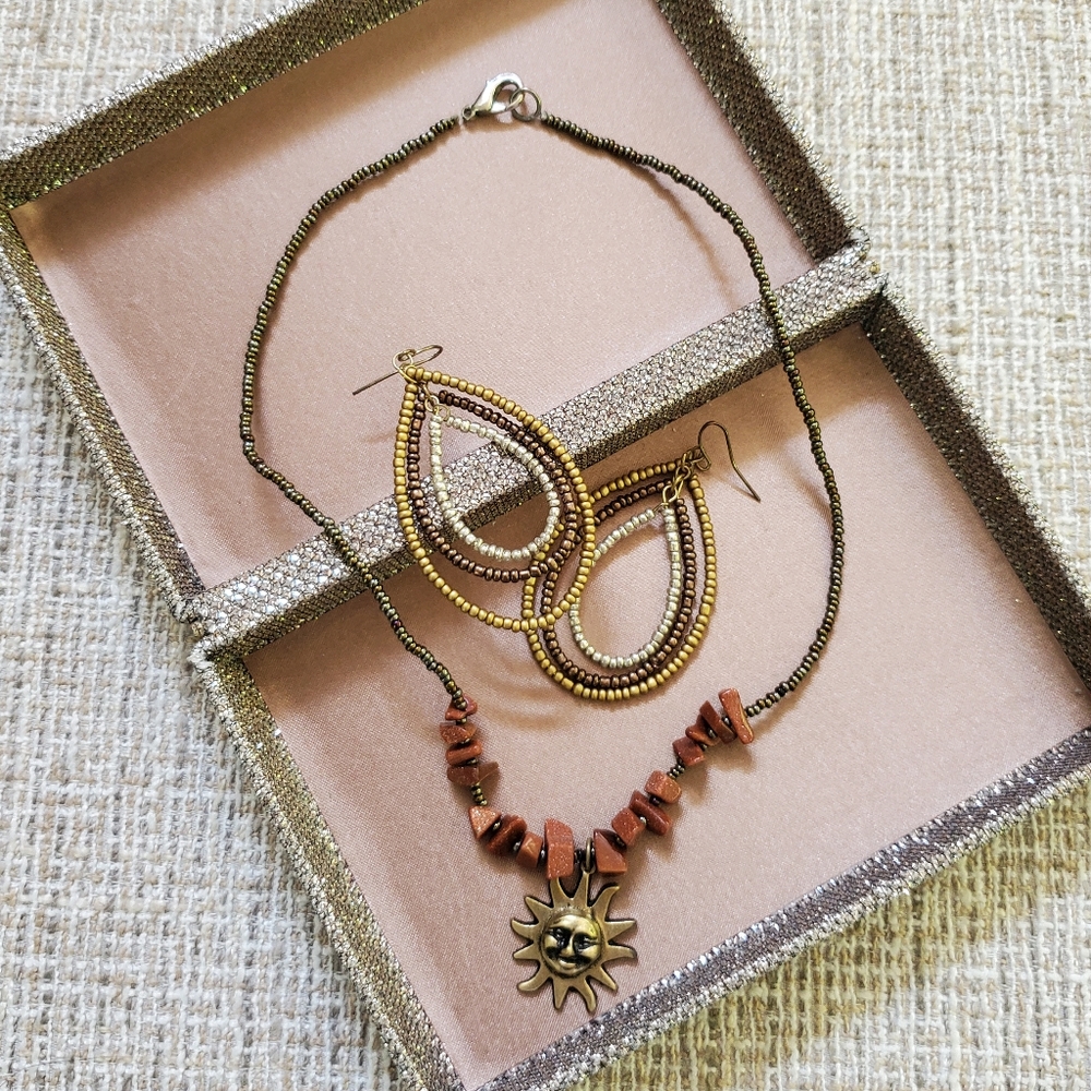 Beaded Sun Necklace and Earring Set